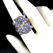 925 Sterling Silver Ring Pear Tanzanite Sapphire Citrine Gemstone Jewelry Sz 7.5