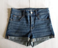 AMERICAN EAGLE super hi rise shortie shorts womens size 2 Cuffed Medium Wash