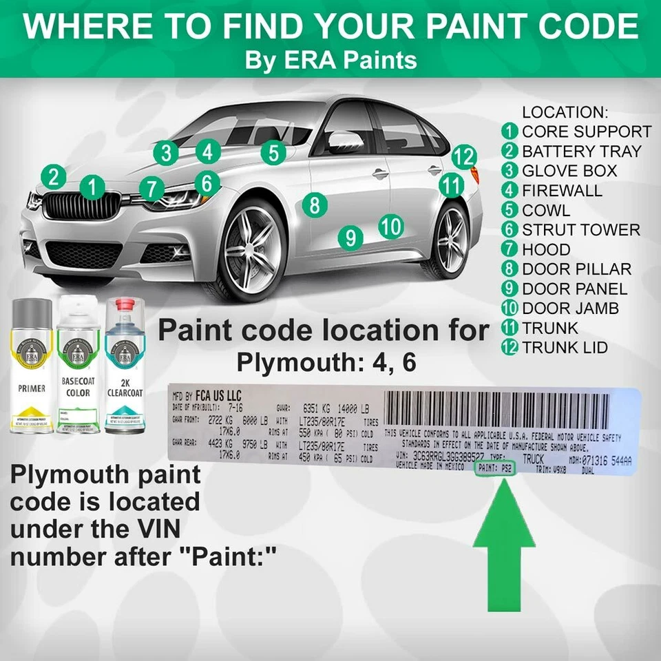 Pintura en aerosol de retoque genuina OEM de PLYMOUTH con opción Clearcoat 2K - ELIGE TU COLOR Foto 2 de 4