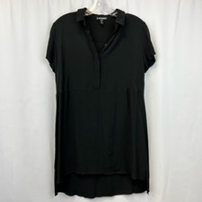 Express Womens Polo Tunic Dress Black High Low Mini Button Collared Petites PS
