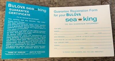 BULOVA SEA KING Vintage Uhrengarantie watch garantie in weiß blank