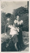 Photograph 1930's grandmother mother & Baby Daughter Vintage Fashions Fir collar
