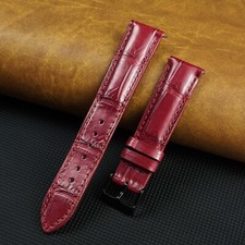 22mm Burgundy Crocodile Watch Band Real Padded Leather Watch Strap Silver Buckle