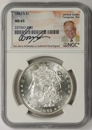 1882-S Morgan Dollar $1 MS 65 NGC Barry Goldwater Jr. Signature