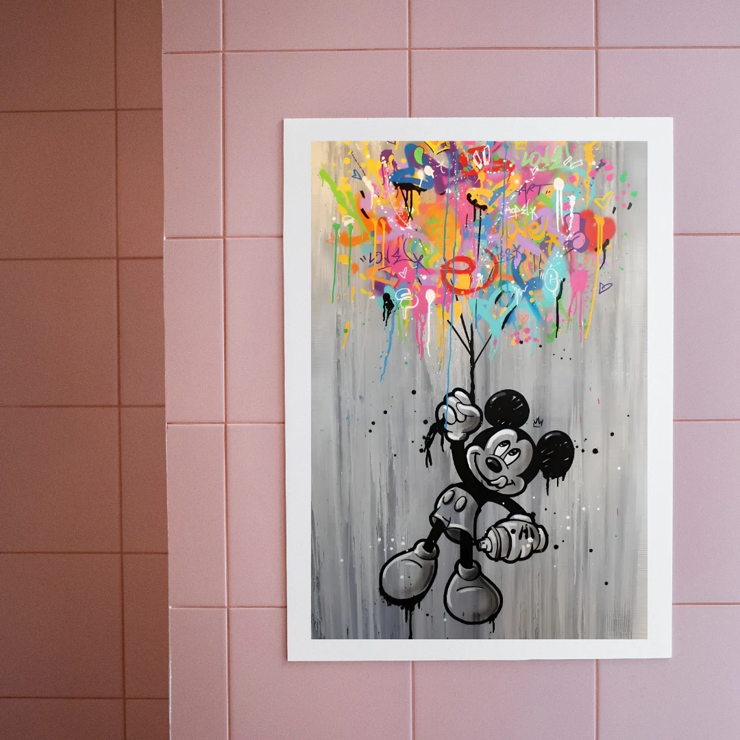Trendy Mickey Cartoon Wall Art Framed Canvas Print for Kids Room Decor