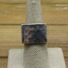 Vintage Sterling Silver Square Band with Hammered Finish Size 9.25