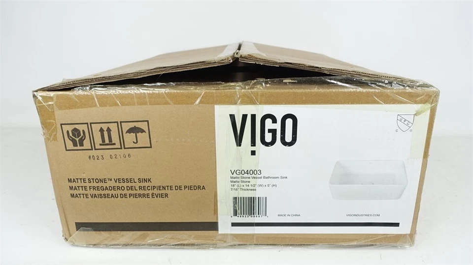 Vigo VG04003 白色 Sirena 18 英寸哑光石头浴室容器水槽 — 第 2/4 张图片