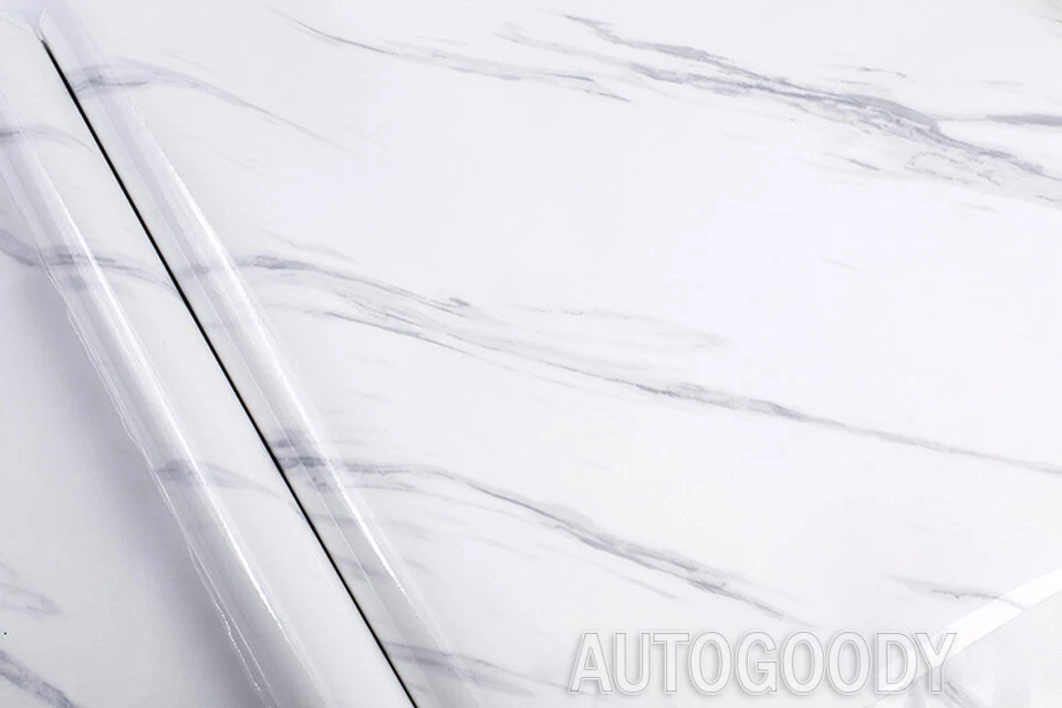 4ft x 20ft Gloss White Marble Granite Stone Wallpaper Vinyl Wrap Film 48" x 240" - Image 3 of 4