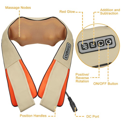 24W Shiatsu Shoulder Neck & Back Massager with Heat Deep Kneading Massage Pillow - Picture 8 of 12