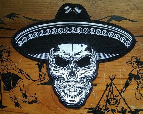 GRAND SKULL SOMBRERO MEXICAIN VESTE MILITAIRE MOTARD PATCH ARRIÈRE  - Photo 1 sur 6