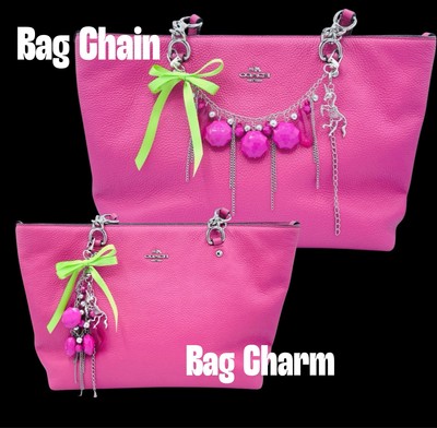 Pink & Silver Bag Chain, Bag Charm, Phone Charm, Keychain, etc.