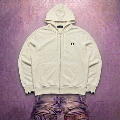 Fred Perry Herren Zip-Hoodie Kapuzenpullover Logo | Beige | Gr. L