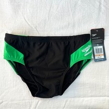 Speedo Endurance Youth Boys Swim Briefs Green Black Size 28 Athletic Swimsuit