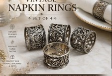 Silver Engraved Floral Metal Napkin Rings