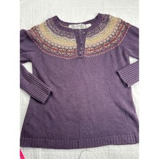 VTG Tiara Fair Isle Knit Henley Sweater Purple Multi Color Size L