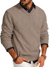 Mens Lightweight V Neck Pullover Sweater Wool Blend Long Sleeve Casual Knit Top