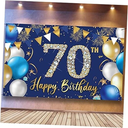 70th Birthday Decorations Backdrop Banner for Men, Happy 70th Birthday