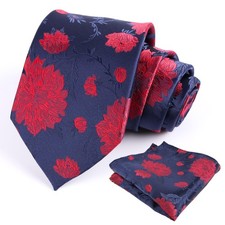 Mens 3.35inches Large Floral Pattern Necktie and Printed Pocket Square Set Na...