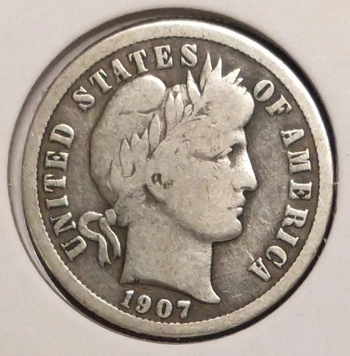 1907 BARBER DIME -- Good+ (G+)