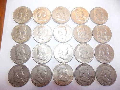 1951-1952 Franklin Half-Dollars - 90% Silver 20-Coin Roll - Silver Bullion
