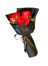 Red 3 Heads Artificial Rose Bouquet Soap Flower Petals Valentine Day Gifts for