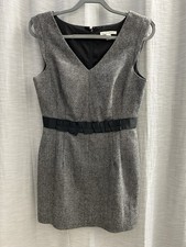 Banana Republic Sleeveless Dress Grey Tweed Size 6 Fit & Flare Ruffle Belt