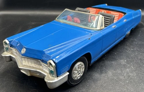 EH vintage Bandai King Size Cadillac Convertible tin toy Blue car Not Working