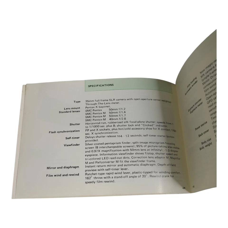 Pentax MX 35mm SLR Camera Instruction Manual Original - Image 4 of 4