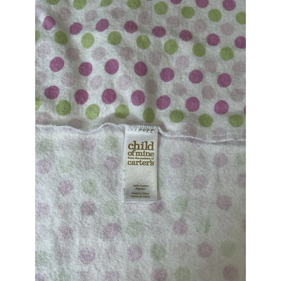 Carters Child of Mine Receiving Одеяло Фланелевое Белое Розовое Зеленое Точечное Милое - Изображение 3 из 4
