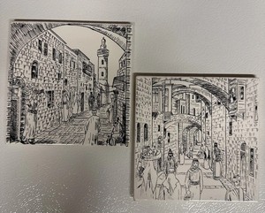 Jerusalem Pottery Vintage Ceramic Trivet 6” The Old City - Via Dolorosa