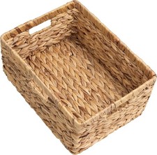 Rectangular Wicker Basket, Water Hyacinth Storage Basket with Built-in Handles