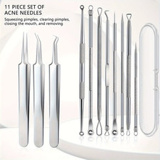 11pc Blackhead Remover Kit Stainless Steel Acne Extractor Pimple Tool Set