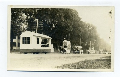 Oxford MA cancel, parade, odd house float, 1915 RPPC Postcard