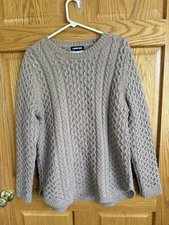 Lands End Cable Knit Sweater Women Large Tan Speckled Minimalist Capsule Classic