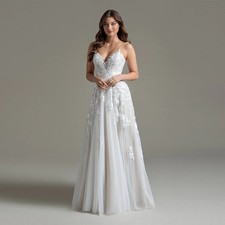  Modern Tulle Wedding Dress For Woman Spaghetti Straps Lace Applique Vestido De