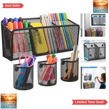 Magnetic Pen Holder Metal Mesh Storage Basket 3 Compartments 18 Strong Magnets