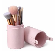 Pink Waterproof PU Leather Travel Makeup Brush Holder Portable Case Cup