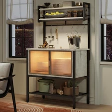 Coffee Bar with Storage, 5 Tier Microwave Stand with LED Lights, Kitchen Bake...