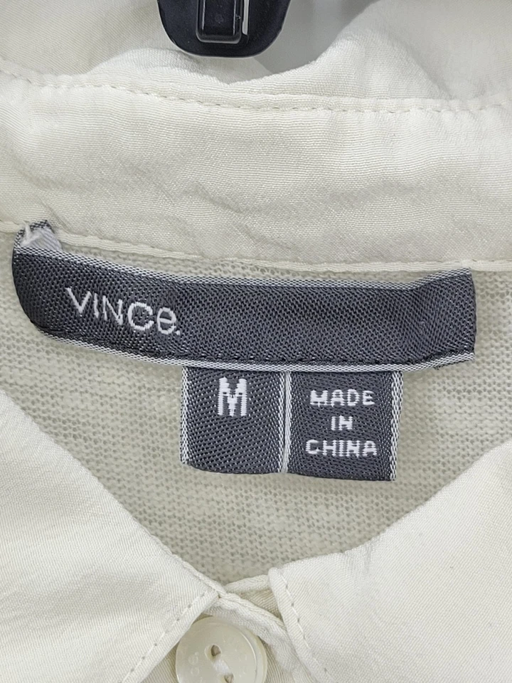 Top Vince Mujer Mediano Marfil Seda Manga Larga Bolsillo Abotonado Elegante Carrera Foto 4 de 4