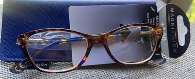 MAGNIVISION Kratzfeste Lesebrille Jana Blu Tort + 1,00 & Tuch, Etui