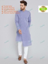 Men Cotton Indian Long Kurta Casual Shirt Ethnic Hippie Fashion Casual Dress
