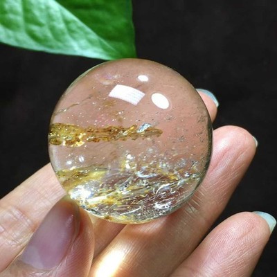 33.6mm Natural Yellow gum flower Quartz Sphere Energy Crystal Ball Reiki Decor