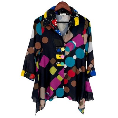 ADORE S Wearable Art to Wear Multicolor Unique Abstract Blouse Shirt Top Pink