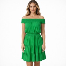 Simply Vera Vera Wang Green Off Shoulder Tiered Dress XS Elastic Waist Belt