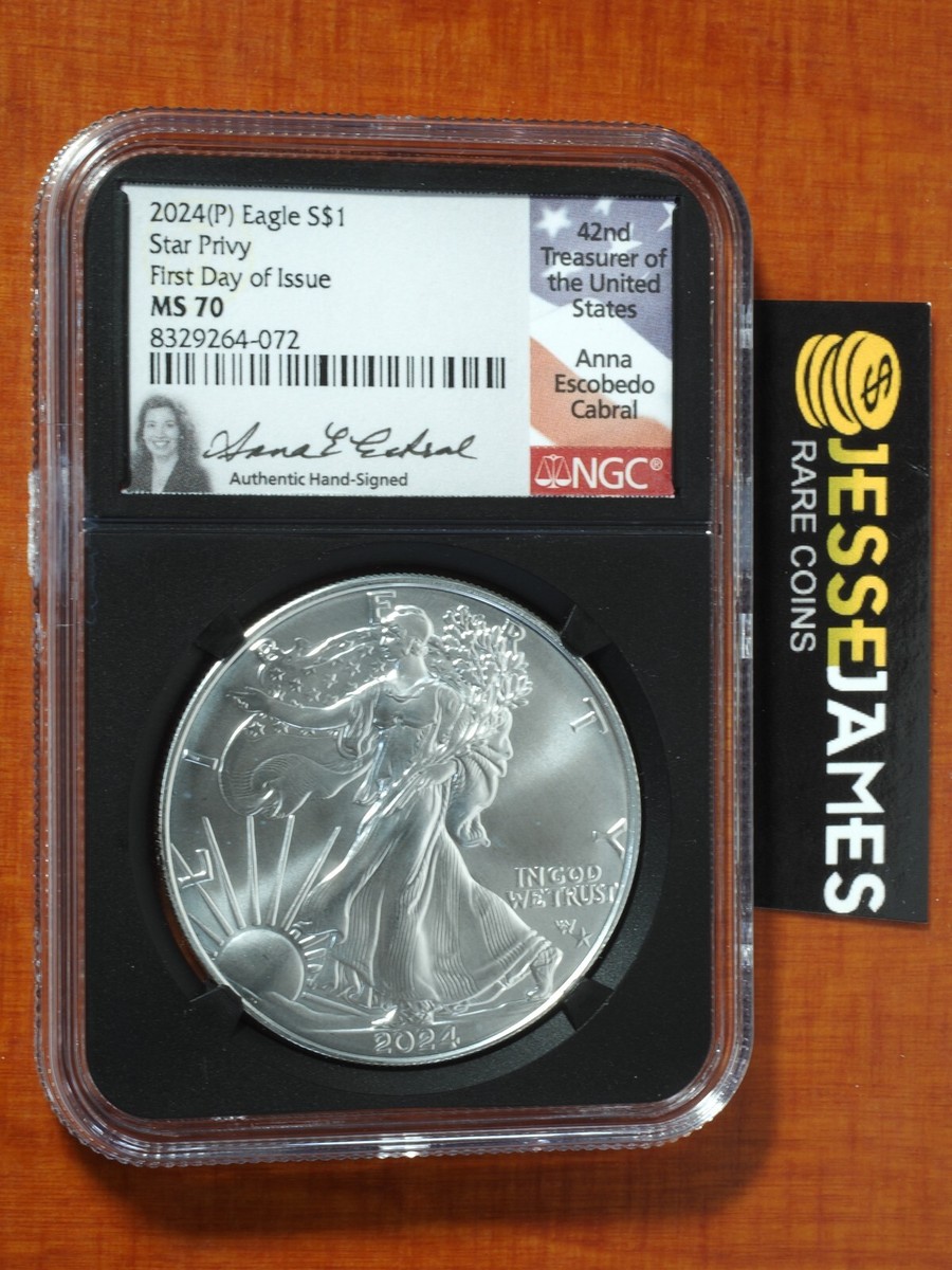 2024 NGC MS-70 イーグル銀貨　FIRST DAY 2024 (P) SILVER EAGLE NGC MS70 STAR PRIVY FIRST DAY OF ISSUE