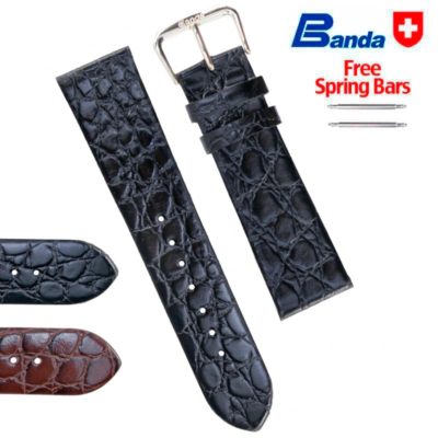 Banda Premium Grade Calfskin Crocodile Grain Leather Watch Band, Sizes 8 - 22mm