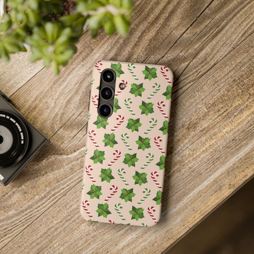 Christmas Candy Canes Poinsettia Phone Case Compatible With Samsung
