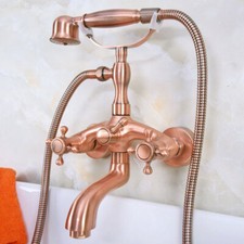 Antique Red Copper Clawfoot Bath Tub Mixer Tap Faucet Handheld Shower Qna323