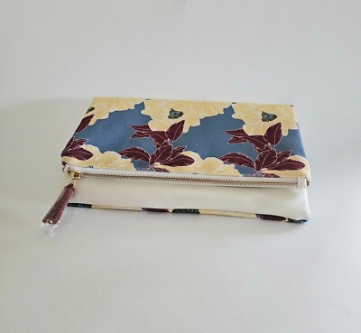 Rachel Pally Reversible Clutch Purse Faux Leather & Floral Canvas New W/O Tags