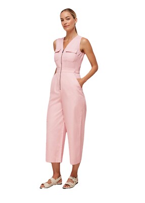 Whistles Nettie Utility Jumpsuit UK 8 Pink Cotton Pockets RRP 139 Pockets V Neck